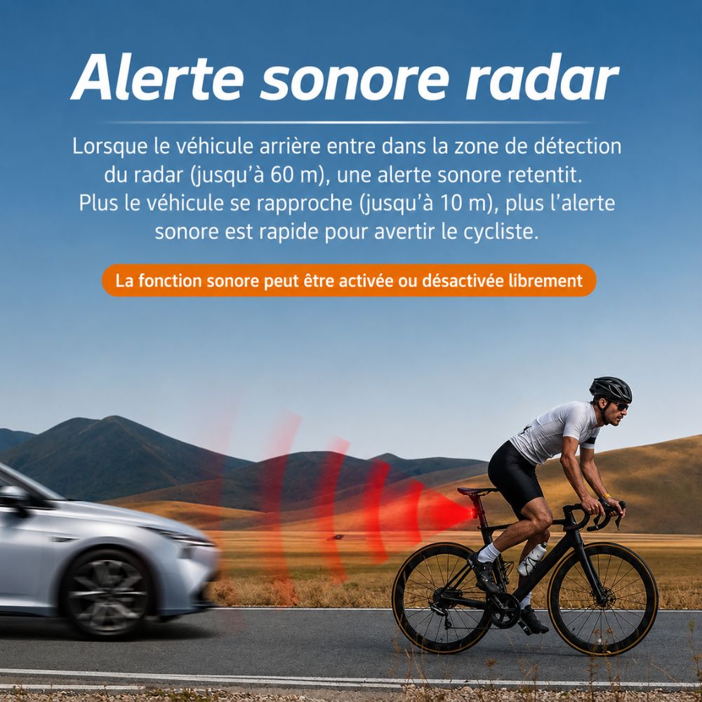 DELCRY RadarGuard™ RT02 – Radar Arrière Vélo avec Feu Intelligent